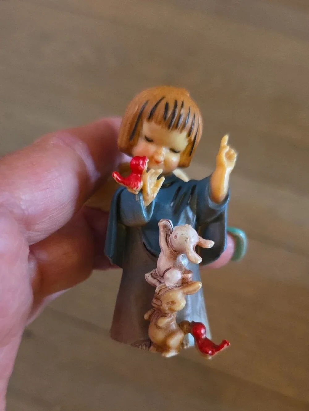 Hand-Painted Holiday Lil Angel Figurine Pair in Red and Blue